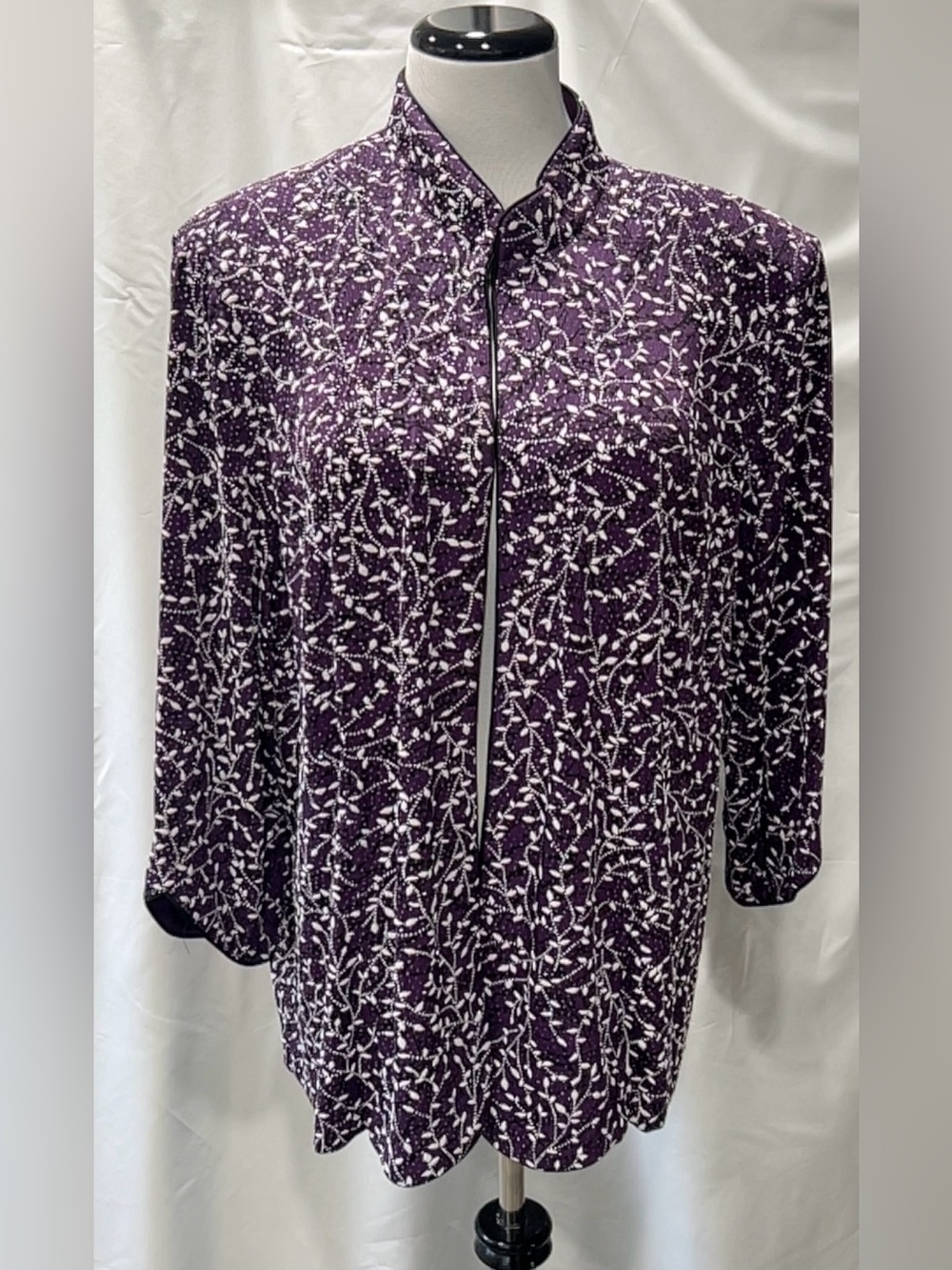 Alex Evenings Woman Purple White Leaf Open Front Jacket 3X Formal Occasion